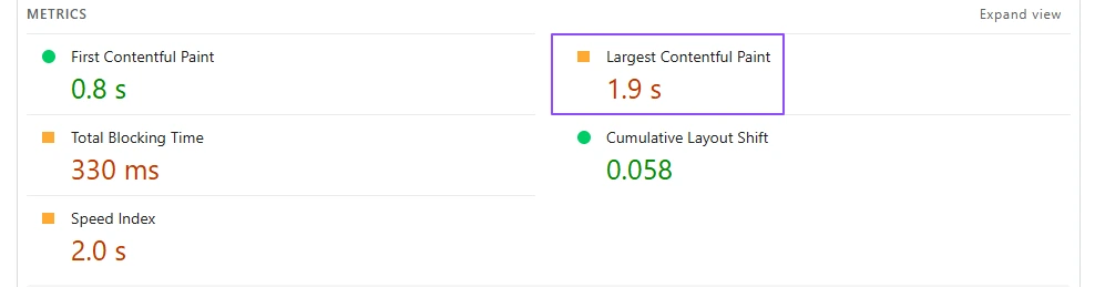 highlighting largest contentful paint
