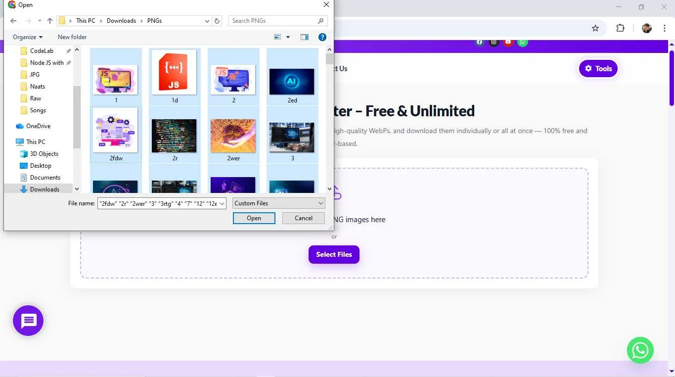 process of adding 119 pngs in converter for free