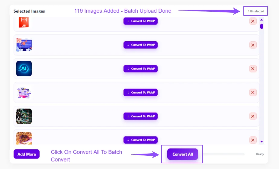 119 images added to the converter without limits