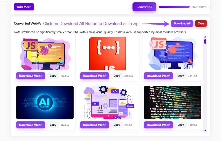 119 webps are ready to download at once click