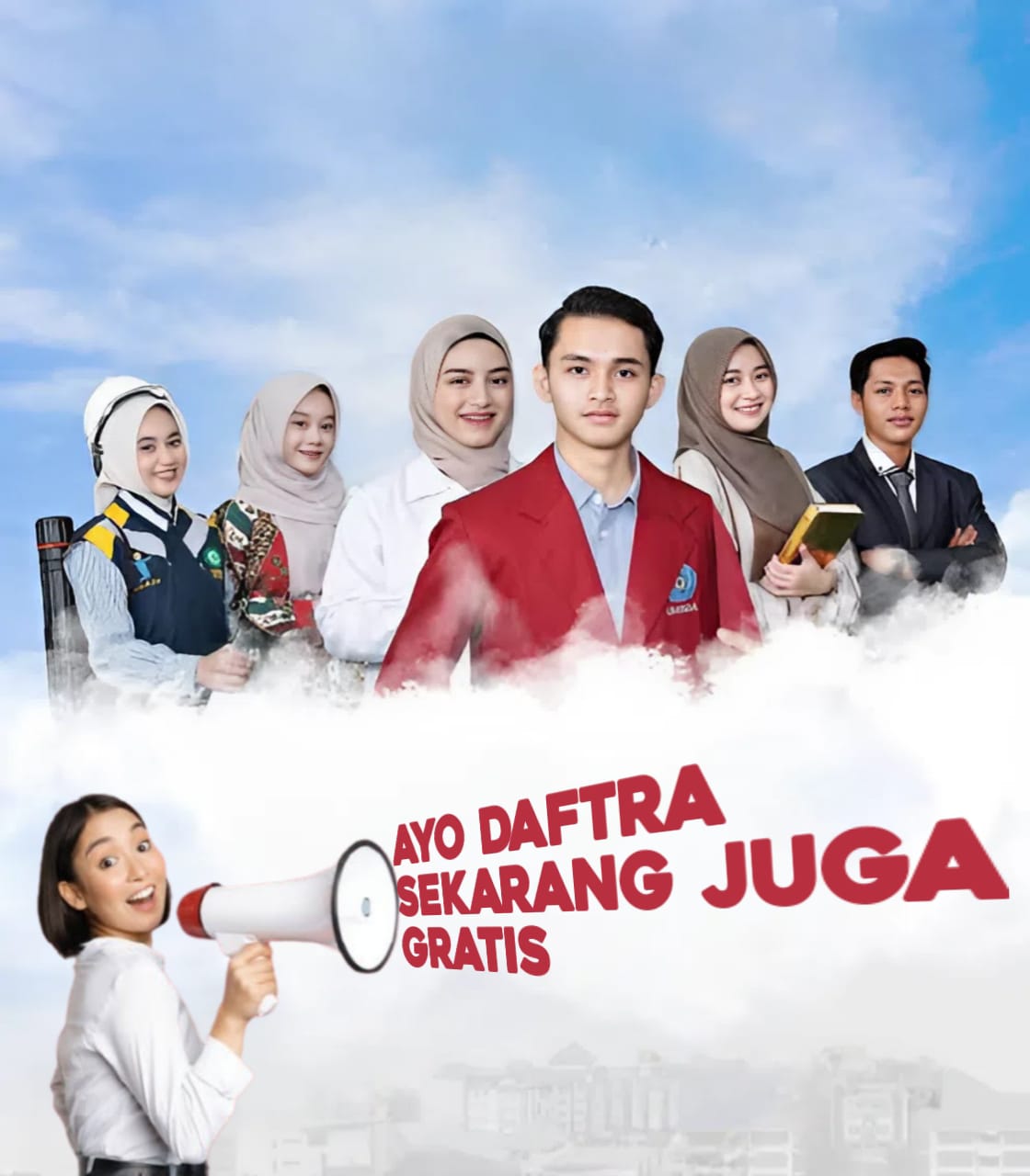 Background gambar bergaya abstrak dengan warna merah dan biru yang mewakili branding lowongan kerja, dengan pola geometris dan gradasi warna yang halus