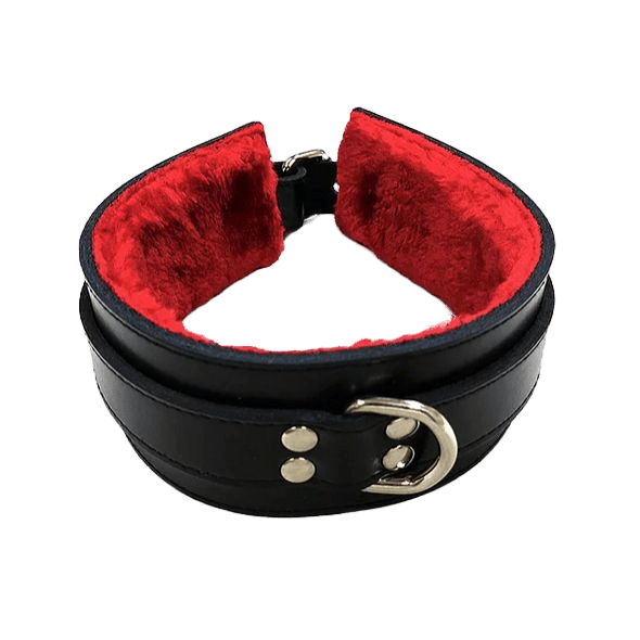 Leather Collar with Red Fur