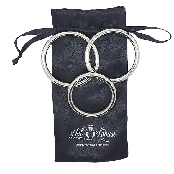 3 rings on top of a small bag