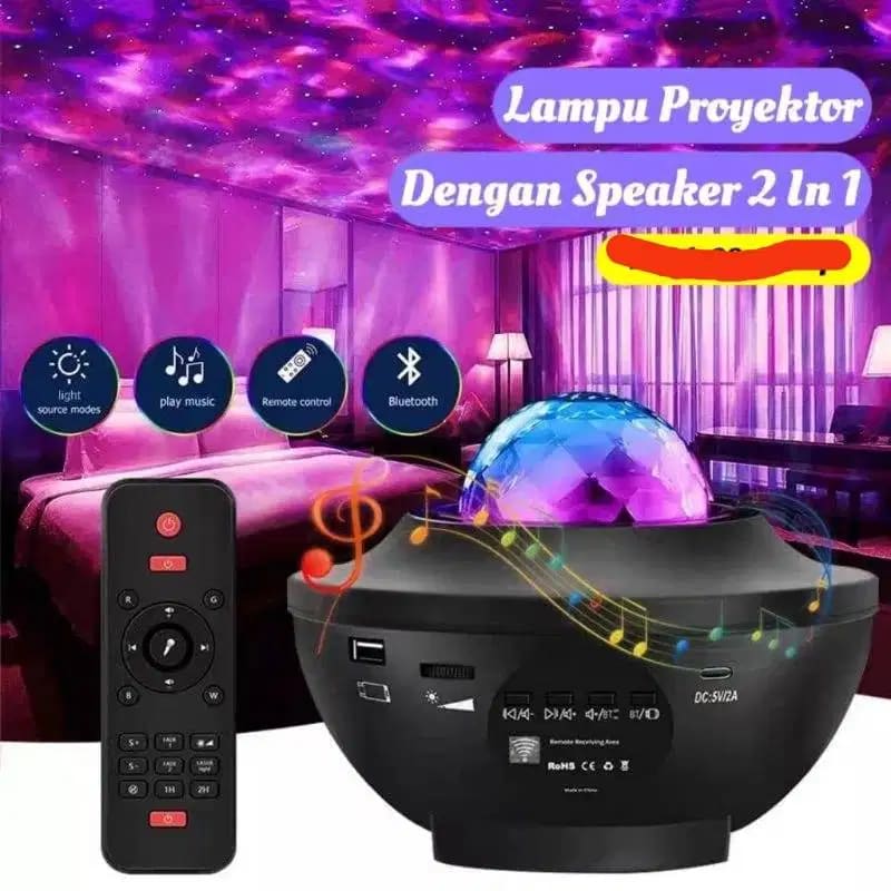Lampu Proyektor galaxy nebula engan Speaker bluetooth + laser + remote - Image 1 of 4