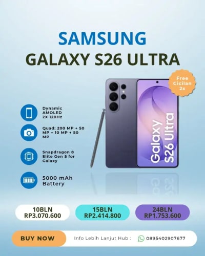 Kredit Samsung Galaxy S26 Ultra Tanpa DP Free Cicilan 2x - Thumbnail 1