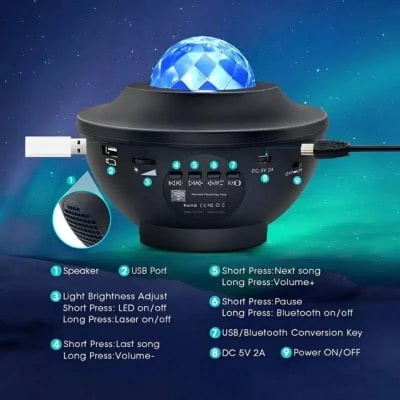 Lampu Proyektor galaxy nebula engan Speaker bluetooth + laser + remote - Thumbnail 3