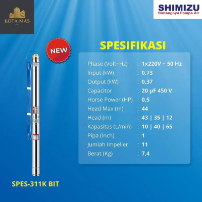 Pompa Air Celup Submersible Pump Shimizu 1/2 HP 3 Inch Kabel 40 Meter - Thumbnail 2