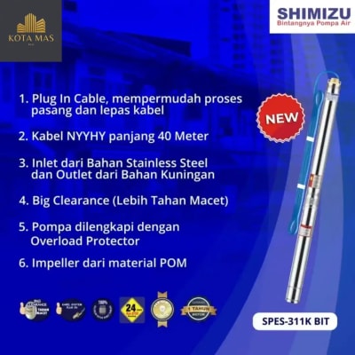 Pompa Air Celup Submersible Pump Shimizu 1/2 HP 3 Inch Kabel 40 Meter - Thumbnail 3