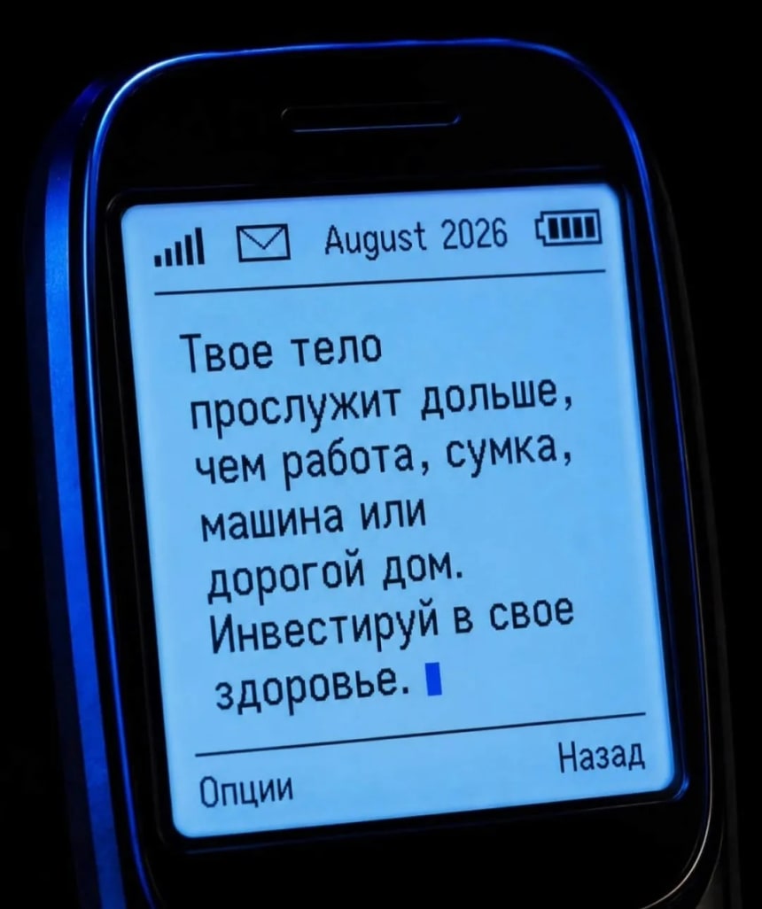 Сообщение на экране телефона: тело прослужит дольше, чем работа, сумка и машина