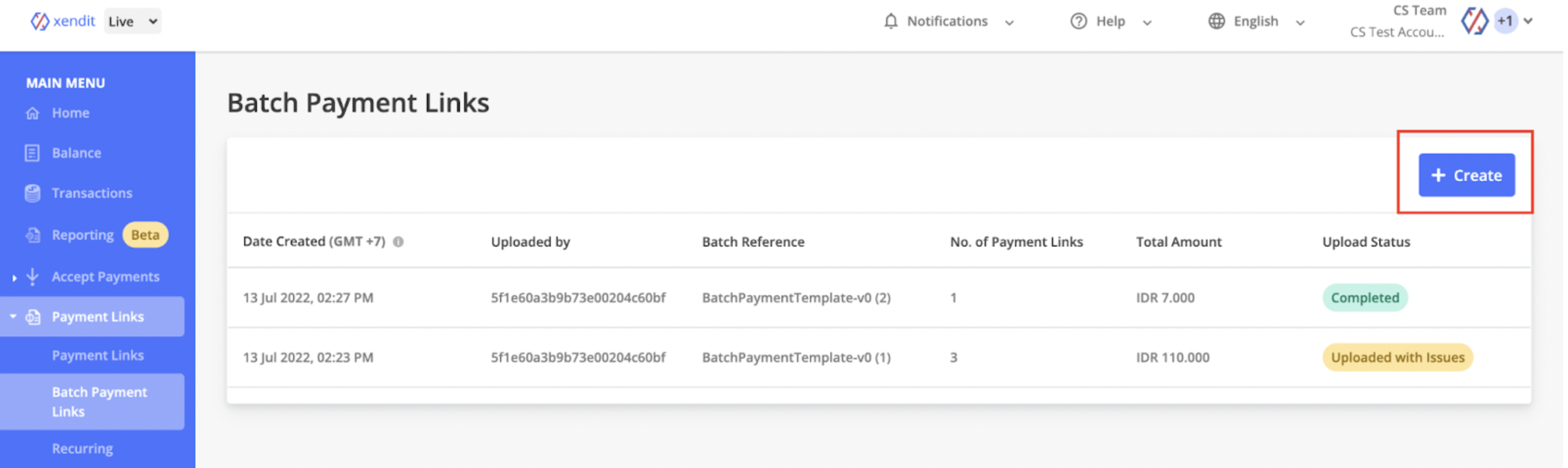 Click "Create" to get started