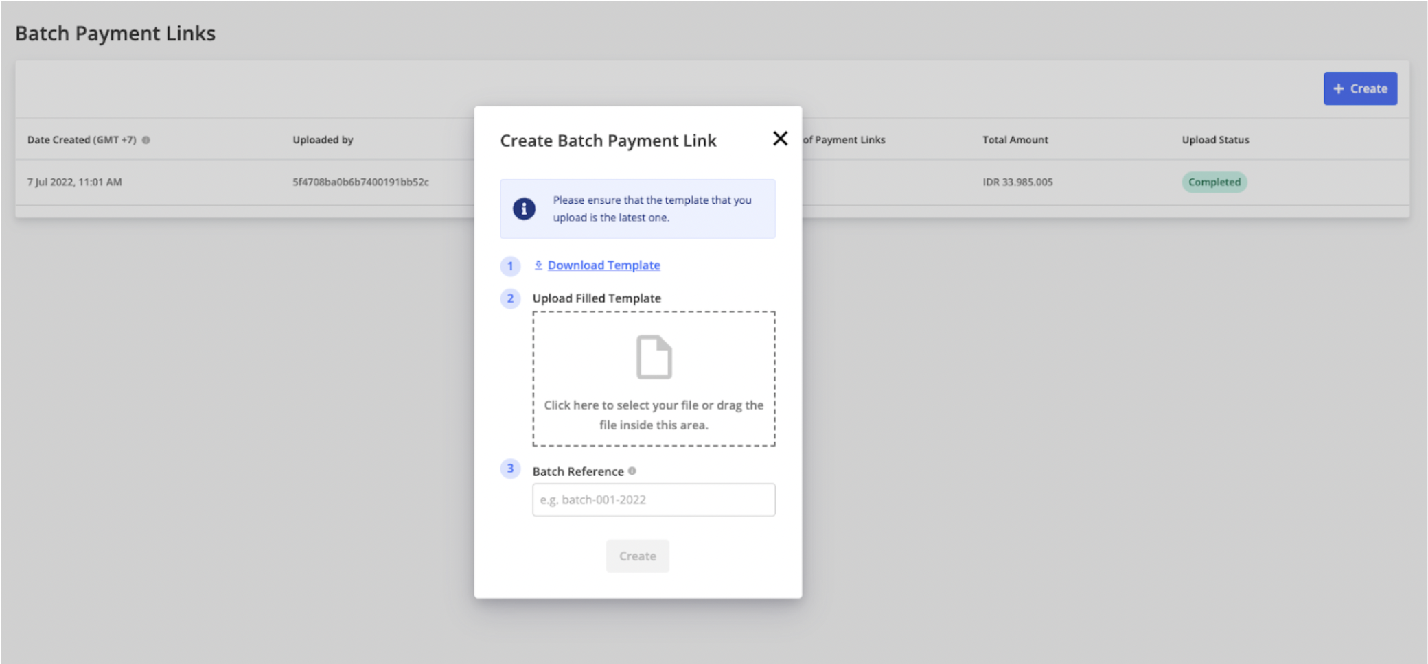 Download the Batch Link Template file