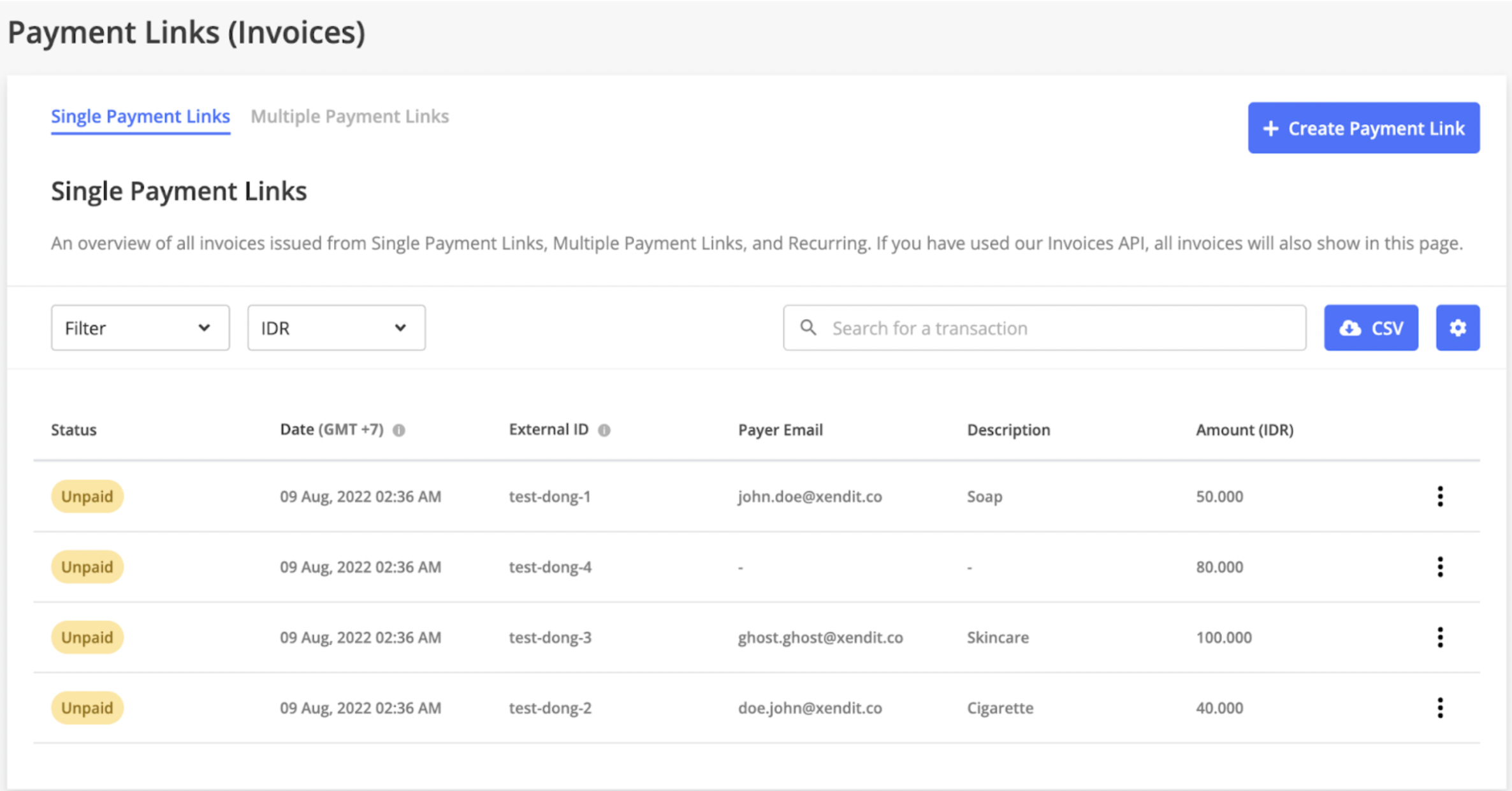 Payment link tab