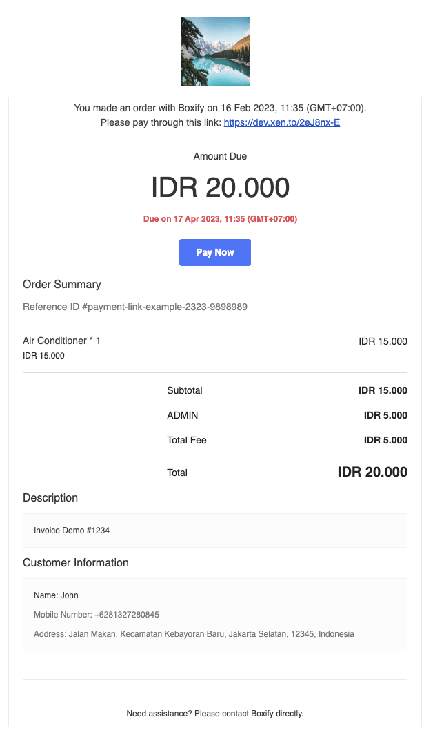 Email akan dikirim Xendit dari no-reply@xendit.co