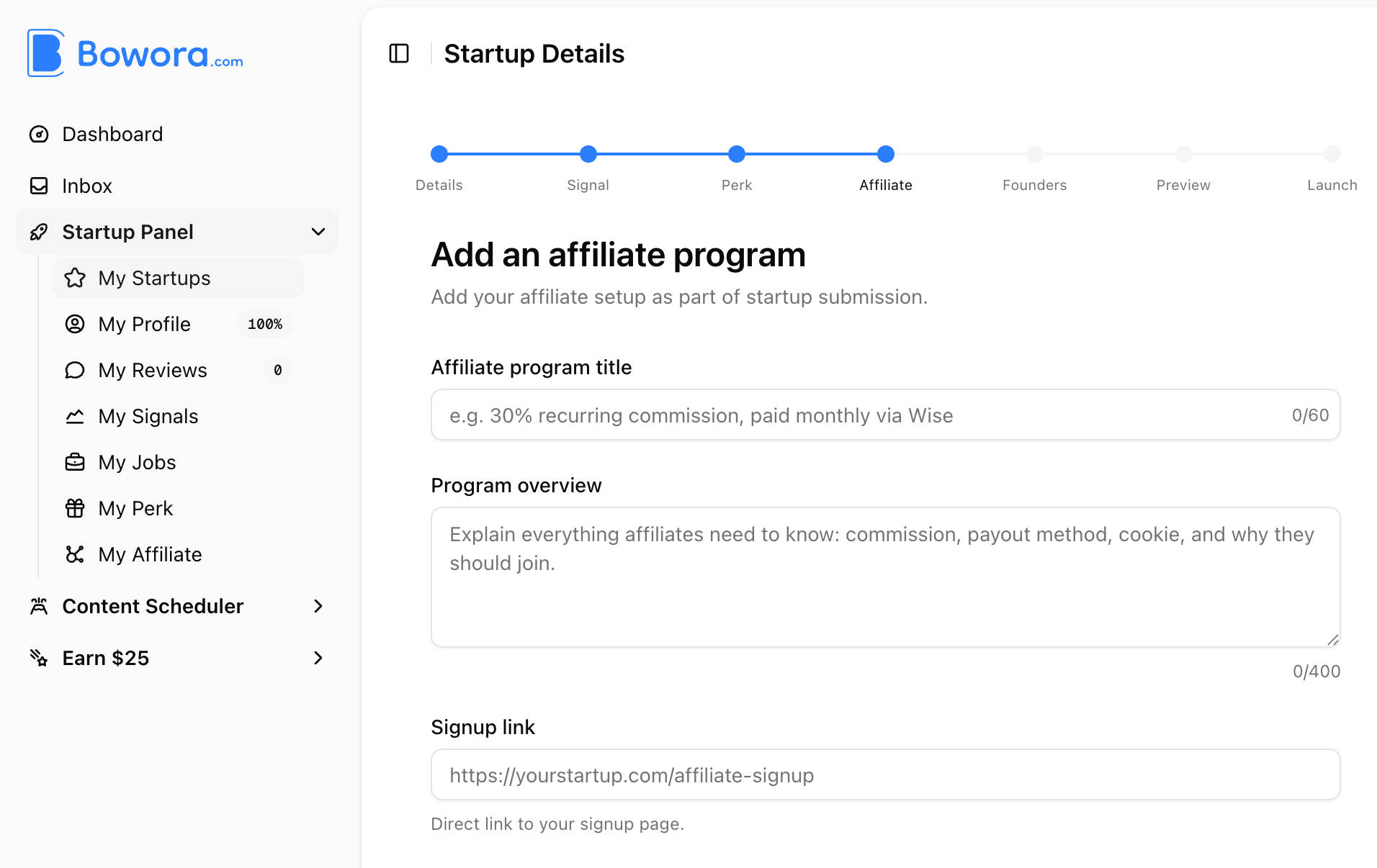 How to add an affiliate program on Bowora