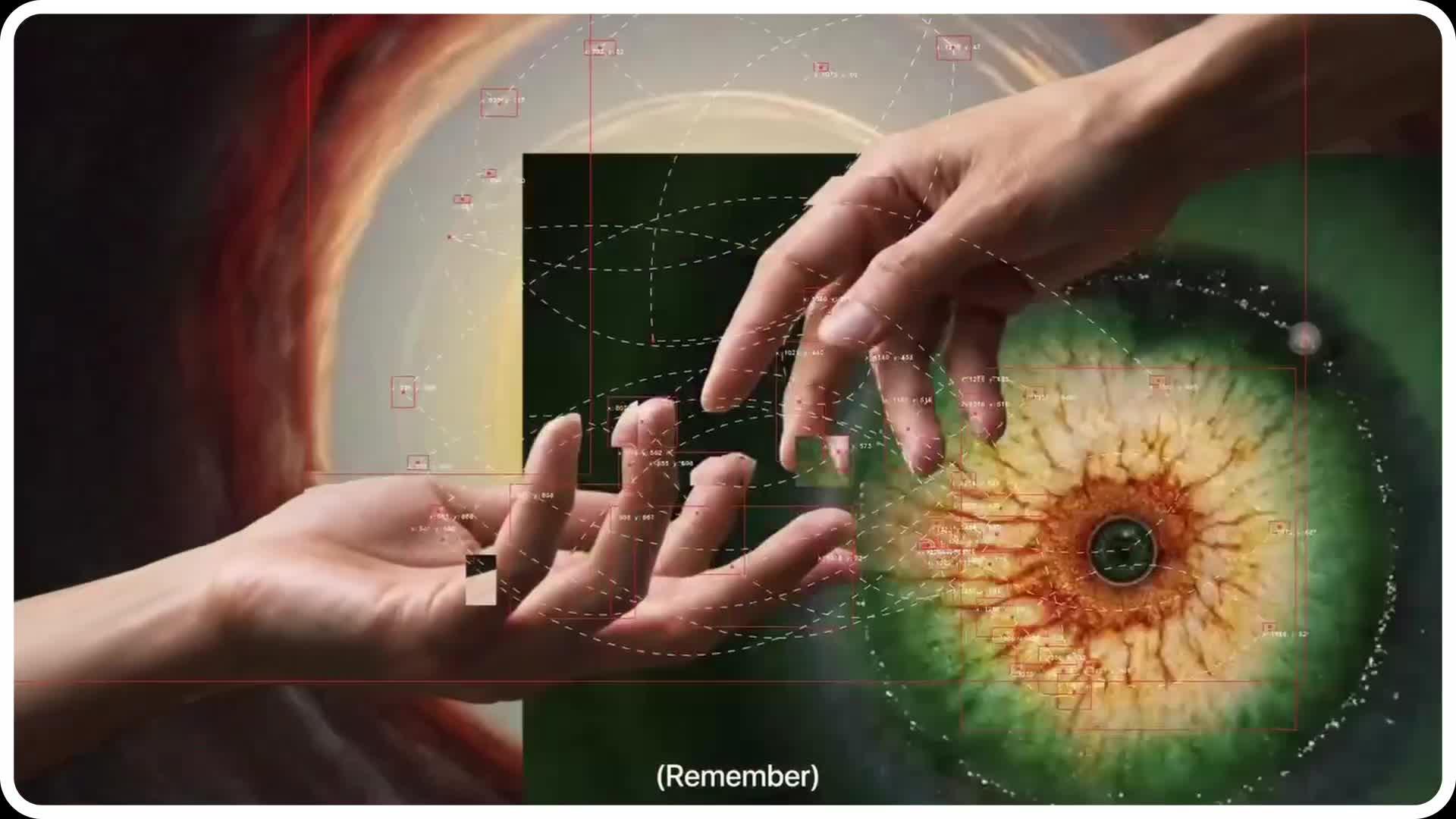 Video cover showing reaching hands, an eye and graphic motion trails