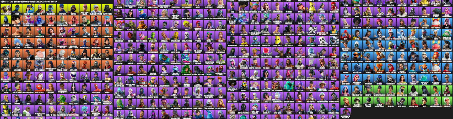 Fortnite Account ( PLAYSTATION / XBOX / NINTENDO ) (IKONIK, Renegade Raider, Leviathan Axe, Candy Axe, J Balvin, Neymar Jr, Harley Quinn, Rebirth Raven, Red Jade, Kratos, Lara Croft, Ryu, Chun-Li, Rick Sanchez) (411 Skins)