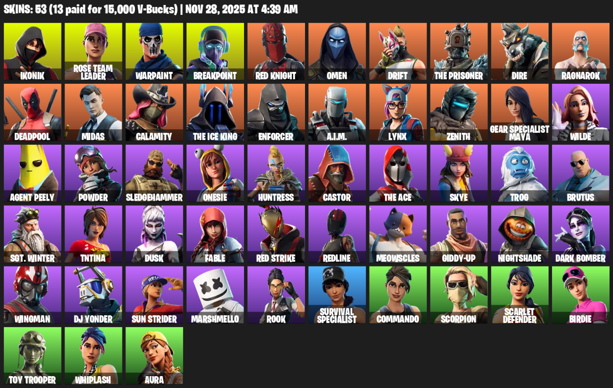 Fortnite Account ( PLAYSTATION / XBOX / NINTENDO ) (OG STW, IKONIK) (53 Skins)