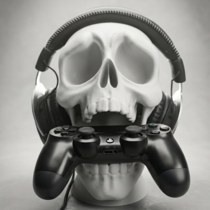 Suporte Headset Controle Gamer Caveira 20cm Horror para PS5 PS4 PC Decorativo em impressão 3D — Moldz3D