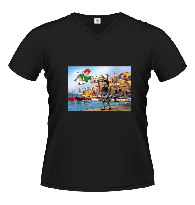 Journey of Visionaries: Theodor Herzl and Carlson Strolling at Jaffa — shirt design by Alex Glushenkov