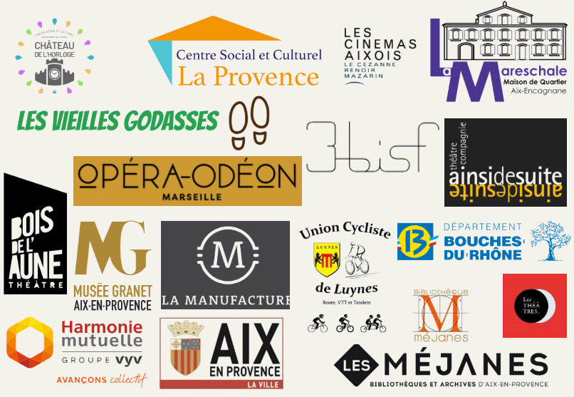 Liste des partenaires d'Aix en Vue : Ville d'Aix, Département 13, Harmonie Mutuelle, Musée Granet, Théâtre du Jeu de Paume