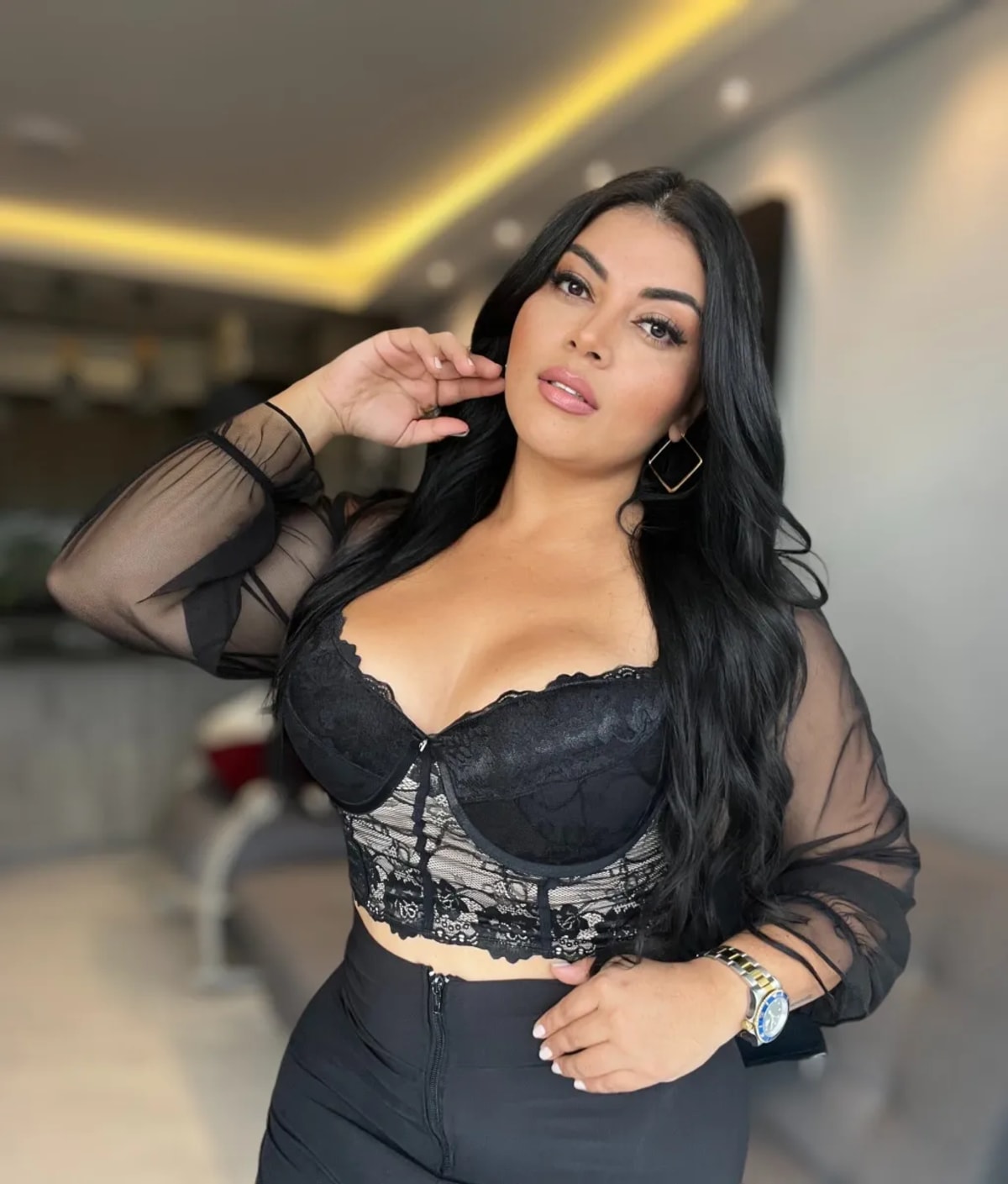 Croptop Encaje Manga Transparente – Tallas Grandes | Vicsy — vista principal