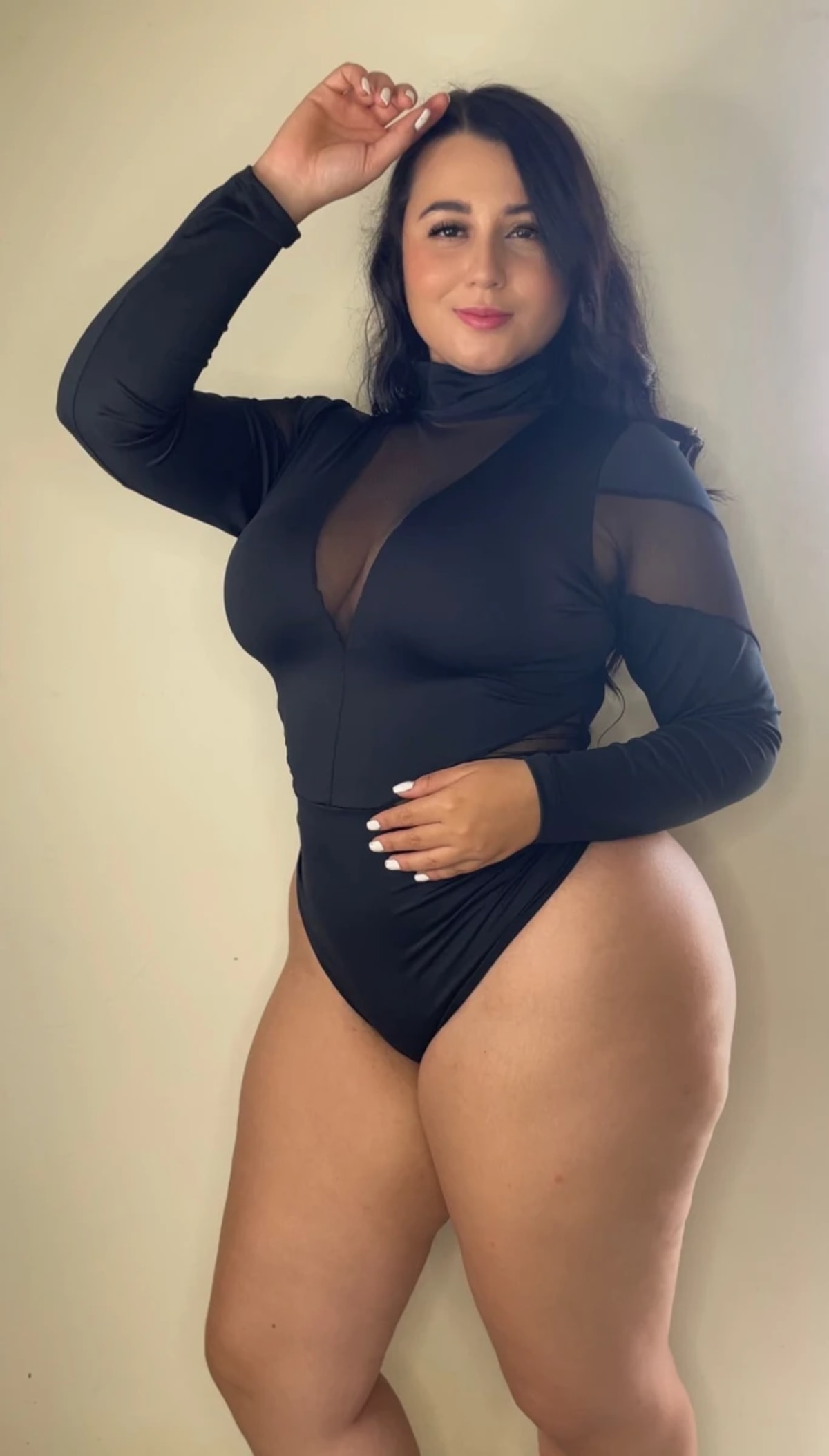 Body Transparencia Manga Larga Cuello Alto – Tallas Grandes | Vicsy — vista principal