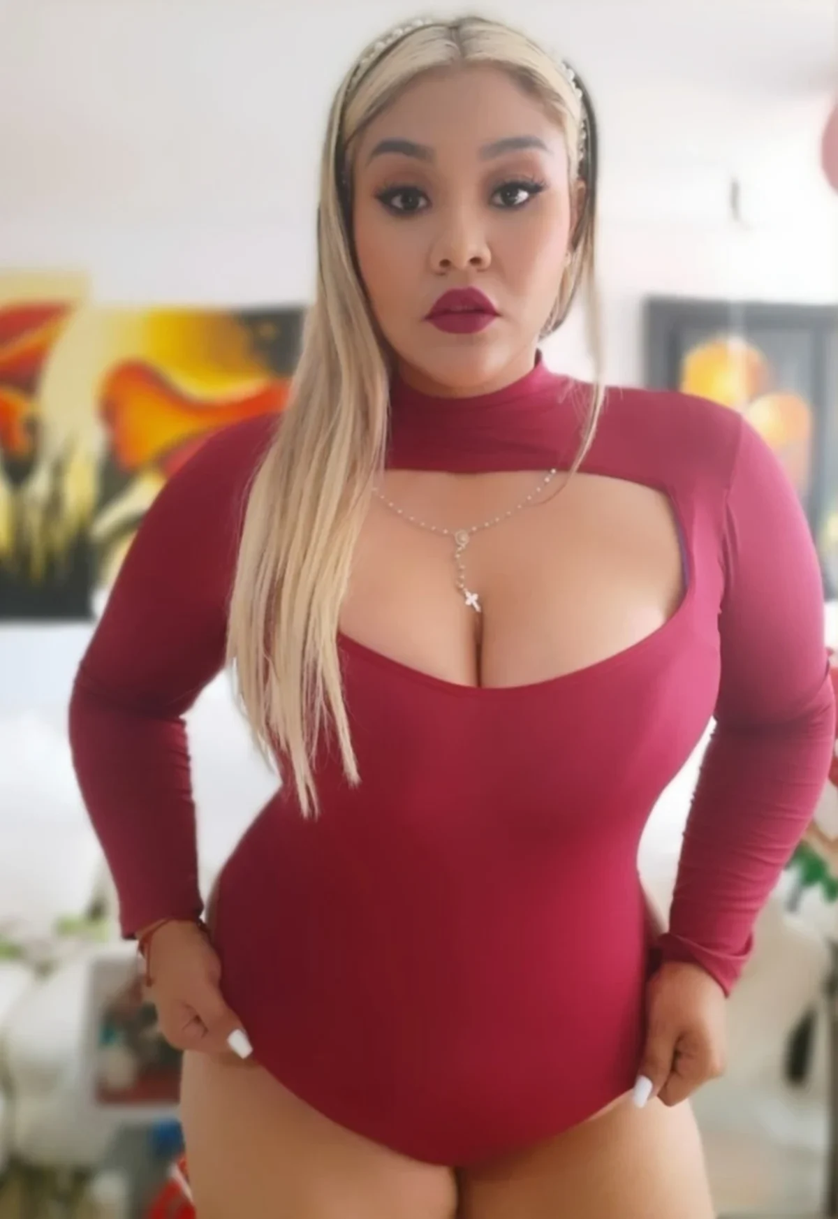 Body Manga Larga Cuello Alto con Escote – Tallas Grandes | Vicsy — vista principal