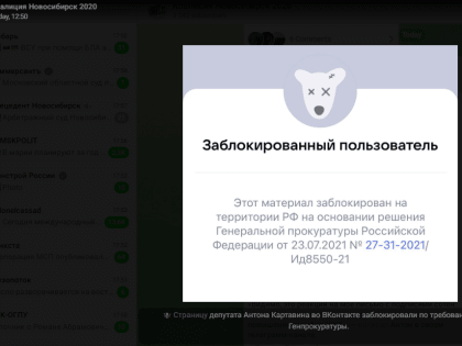 Генпрокуратура заблокировала страницу соцсети депутата горсовета Новосибирска Антона Картавина