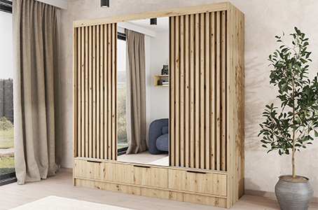 Sliding Wardrobe Voodi III with Slats and Mirror