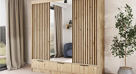 Sliding Wardrobe Voodi III with Slats and Mirror