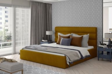 Caramel Upholstered Bed With Container 140x200