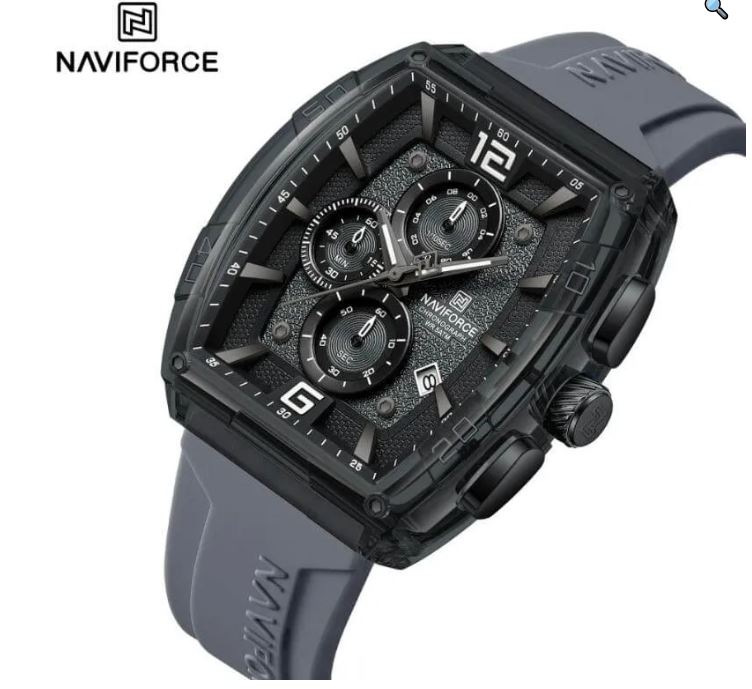 NaviForce NF6101 Men's Fashion Barrel Dial Shape Transparent Multifunction Silicon Strap Watch - Dark Grey