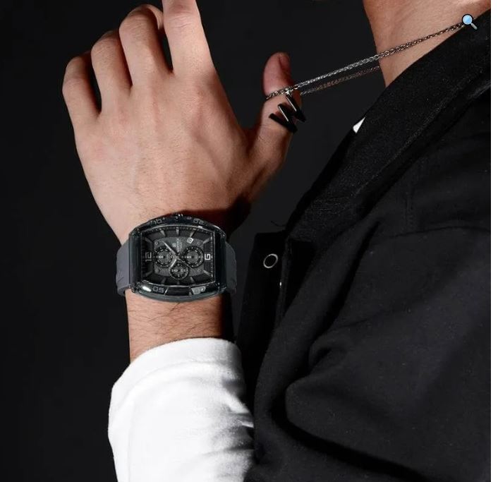 NaviForce NF6101 Men's Fashion Barrel Dial Shape Transparent Multifunction Silicon Strap Watch - Dark Grey 2