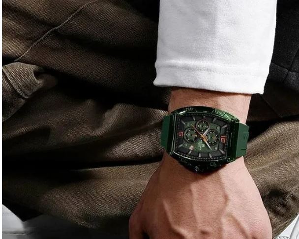 NaviForce NF6101 Men's Fashion Barrel Dial Shape Transparent Multifunction Silicon Strap Watch - Green 2