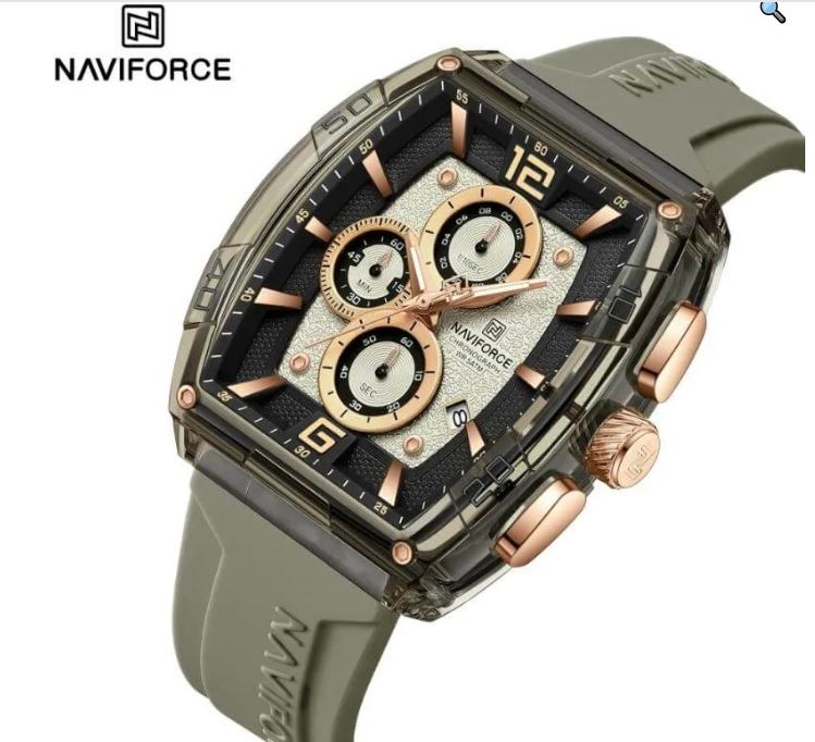 NaviForce NF6101 Men's Fashion Barrel Dial Shape Transparent Multifunction Silicon Strap Watch - Light Grey