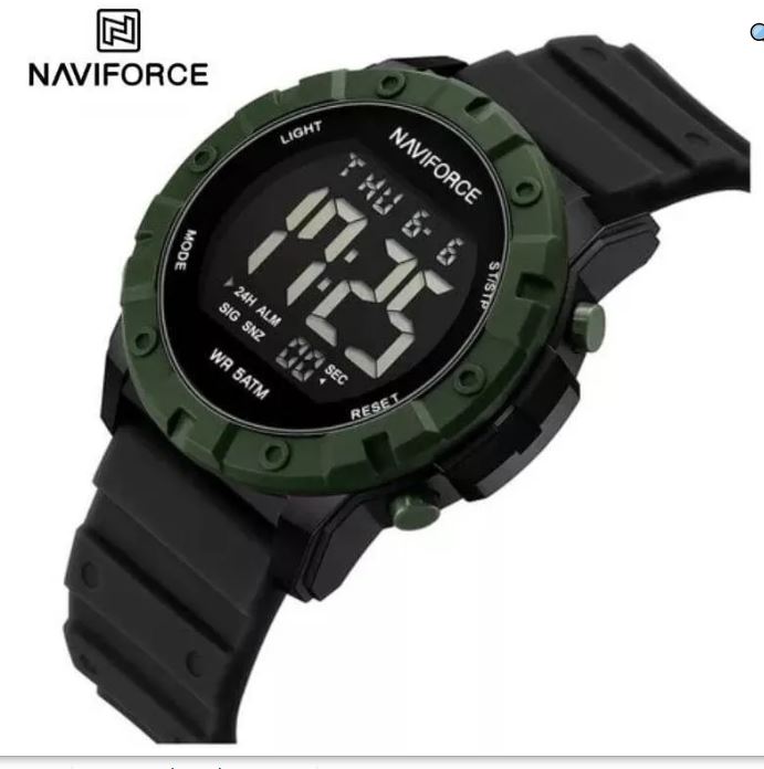 NaviForce NF7110 Business Fashion Digital Movement Silicon Strap Watch For Men - Black/Green 2
