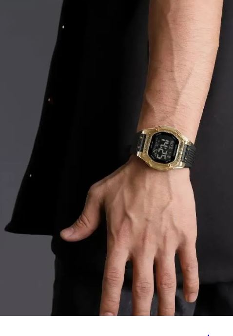 NaviForce NF7113 Men's Fashion Polygonal Dial Digital Multifunction Silicon Strap Watch - Black/Rosegold 2