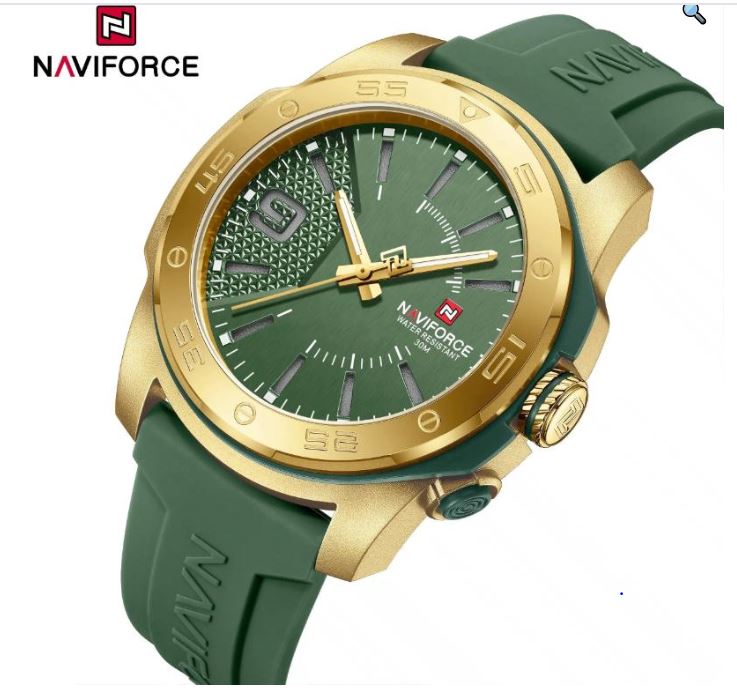 NaviForce NF7112 Casual Day Date Function Luminous Silicon Strap Watch For Men - Golden/Green