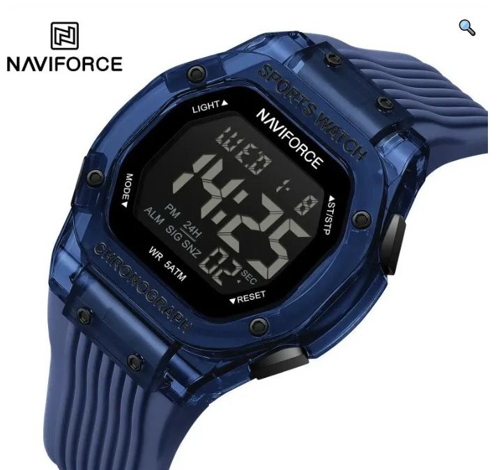 NaviForce NF7113 Men's Fashion Polygonal Dial Digital Multifunction Silicon Strap Watch - Blue