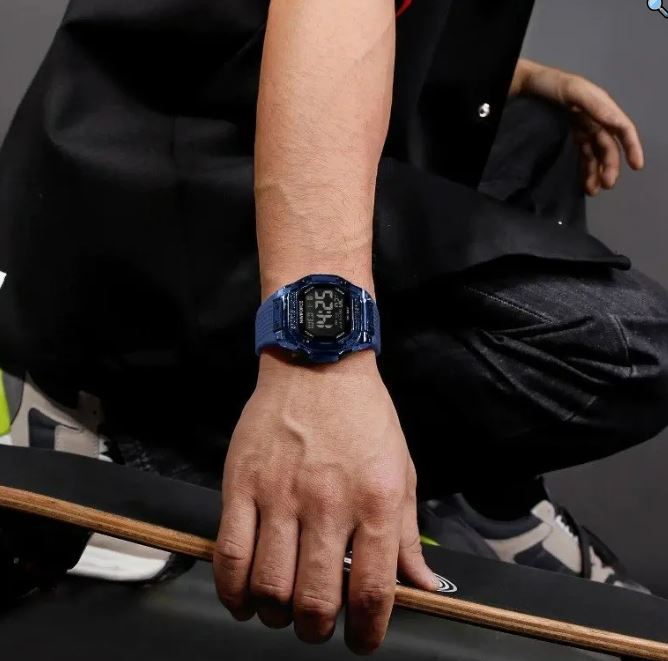 NaviForce NF7113 Men's Fashion Polygonal Dial Digital Multifunction Silicon Strap Watch - Blue 2