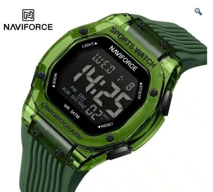 NaviForce NF7113 Men's Fashion Polygonal Dial Digital Multifunction Silicon Strap Watch - Green