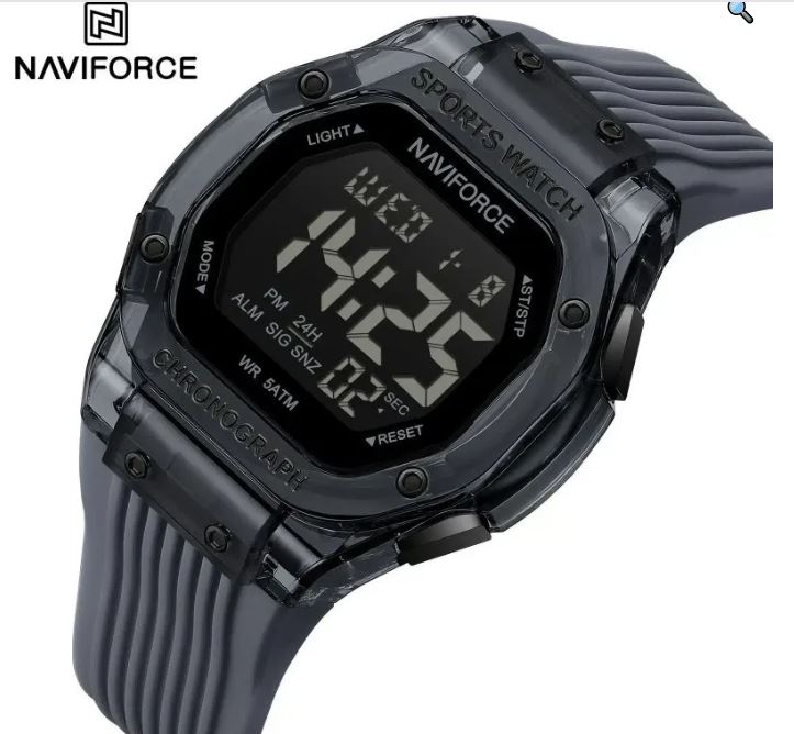 NaviForce NF7113 Men's Fashion Polygonal Dial Digital Multifunction Silicon Strap Watch - Dark Grey