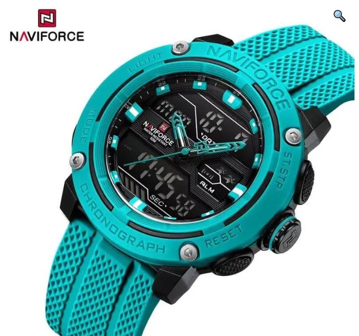 NaviForce NF7114 Fashion Multifunction Digital Analog Silicon Strap Watch for Men - Tiffany Blue