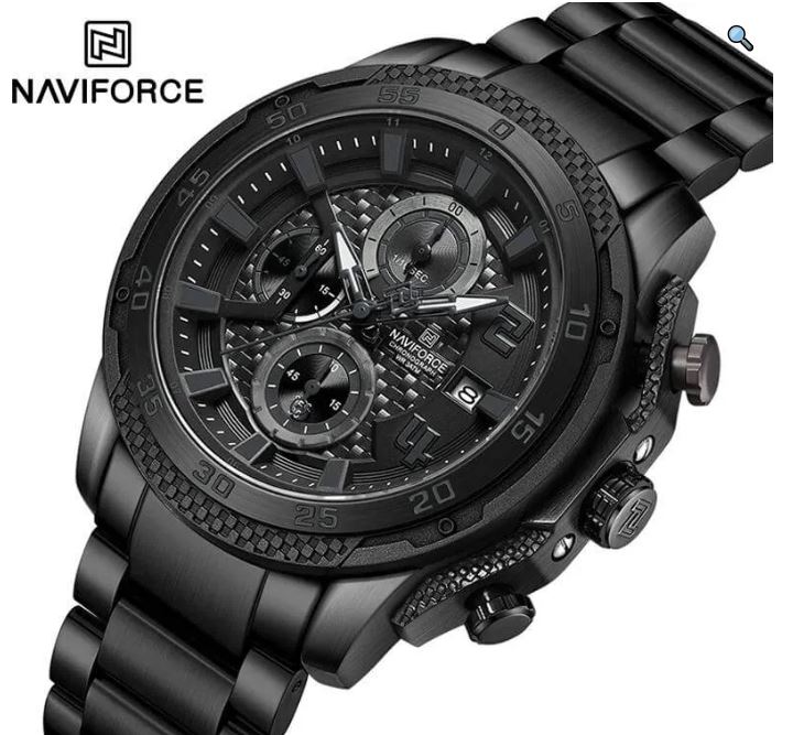 NaviForce NF8047 Men's Business Quartz Chronograph Luminous Stainless Steel Watch - Black