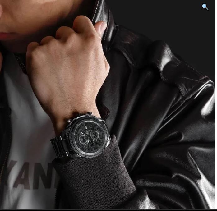 NaviForce NF8047 Men's Business Quartz Chronograph Luminous Stainless Steel Watch - Black 2