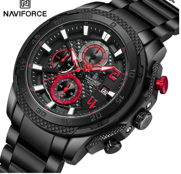 NaviForce NF8047 Men's Business Quartz Chronograph Luminous Stainless Steel Watch - Red/Black