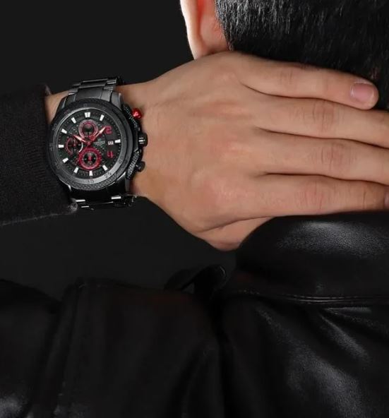 NaviForce NF8047 Men's Business Quartz Chronograph Luminous Stainless Steel Watch - Red/Black 2