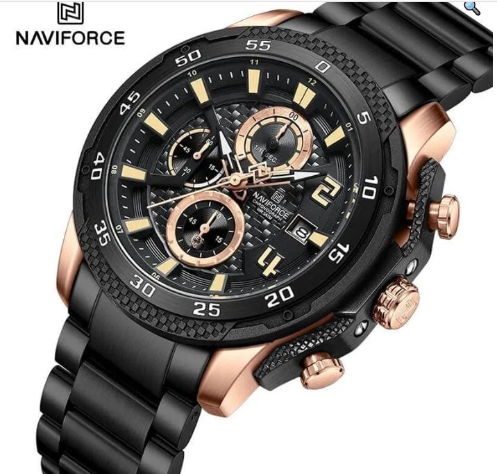 NaviForce NF8047 Men's Business Quartz Chronograph Luminous Stainless Steel Watch - Red/Black 3