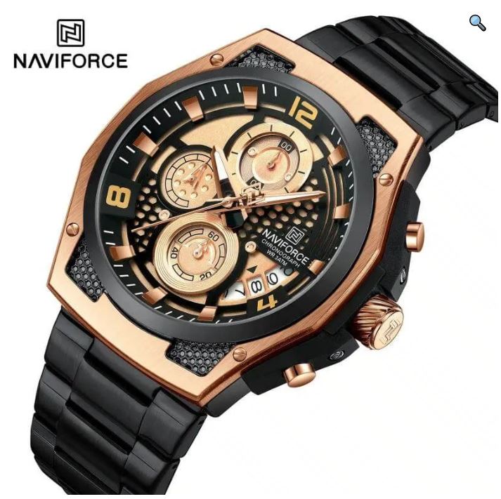NaviForce NF8051 Men's Fashion Multifunction Chronograph Date Display Stainless Steel Watch -Rosegold/Black