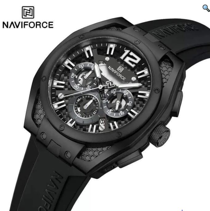 NaviForce NF8063 Business Auto Date Multifunction Chronograph Silicon Strap Watch For Men - Black